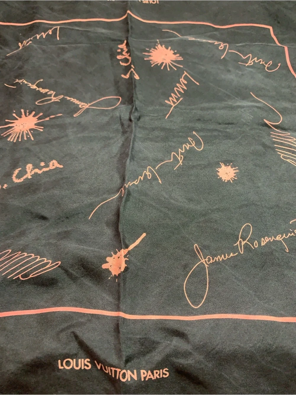 Louis Vuitton Black with Pink Script Print Silk Scarf